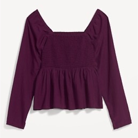 Old Navy Smocked Square Neck Seersucker Babydoll Blouse XXL Plumeria Purple NWT - Picture 2 of 10